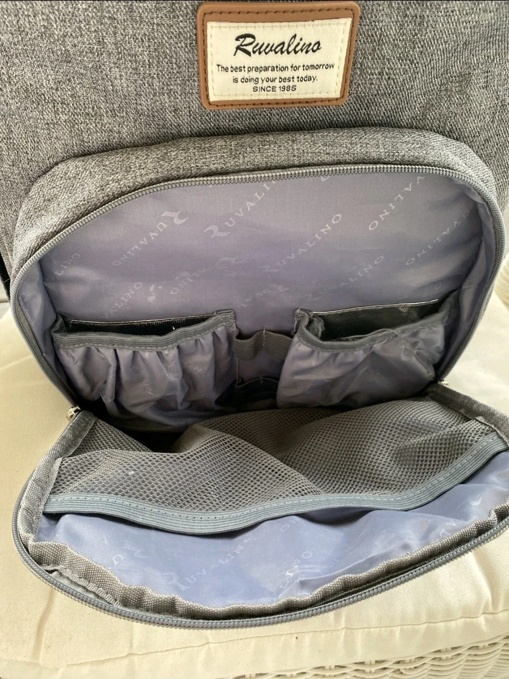 Ruvalino Diaper Bag + Changing Pad Gray Waterproof Travel Organization Backpack
